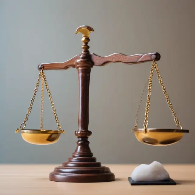 An appellate court, symbolized by a balanced set of scales, tips the balance between justice and corporate futures