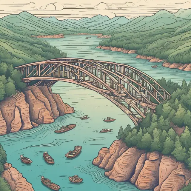An API represented as a sturdy bridge over a winding river of questions, symbolizing seamless access for traders to real-time financial market data