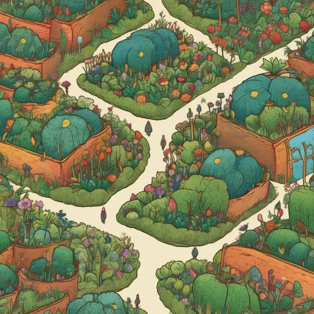 A lush garden filled with blooming flowers, each one representing an economic theory, nourishing the fertile ground of applied economics.