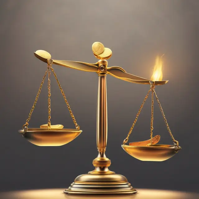 Golden scales tipped with coins safeguarding a shining company logo – Reputation protection through appraisal costs