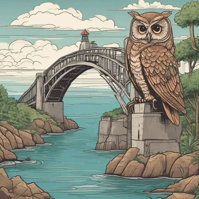 An owl, symbolizing wisdom, bridges two islands representing 