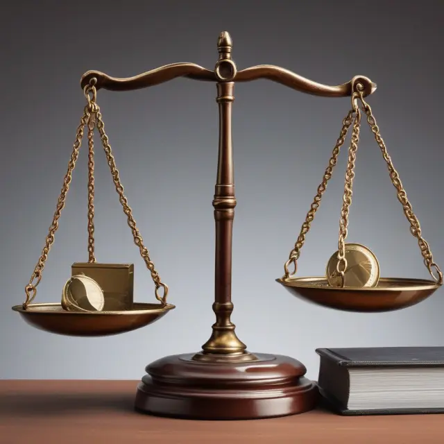 Appraiser balancing various assets on scales: house, clock, painting, and insurance papers