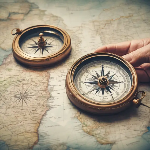 An appraiser holding a compass examines a map filled with various property valuations to determine the accurate value for an asset.