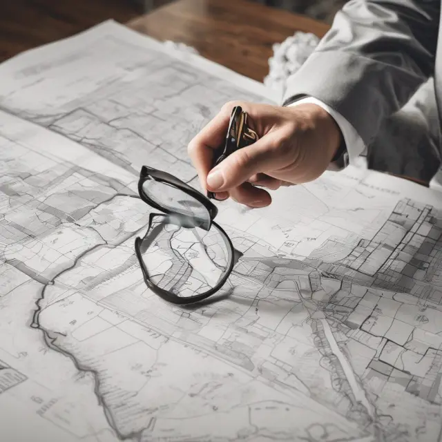 An appraiser examines a map of the real estate market with a magnifying glass, symbolizing the importance of accurate valuations in determining property worth