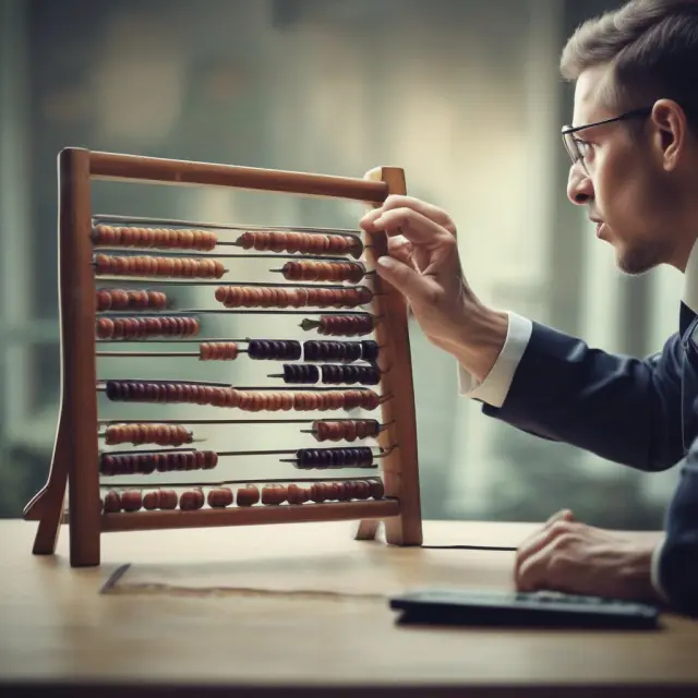 An investor using an abacus to calculate Compound Annual Growth Rate (CAGR), demonstrating the process of assessing investment growth rates.