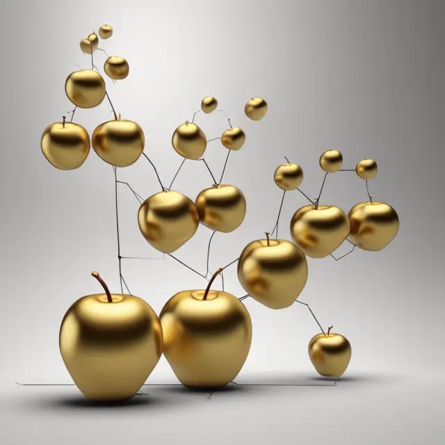 A rising stock graph adorned with golden apples illustrates the concept of capital appreciation in stocks.