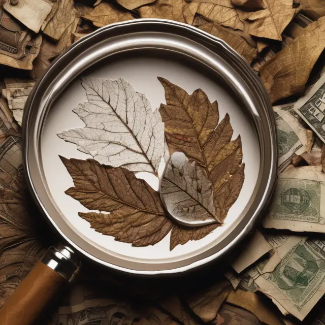 Tobacco leaf becoming a magnifying glass, highlighting Altria