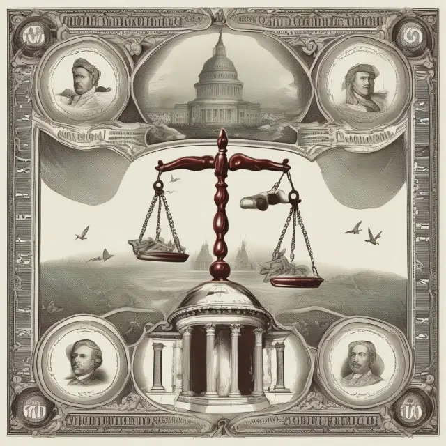 Two scales representing federal and corporate appropriations being balanced by the U.S. Congress
