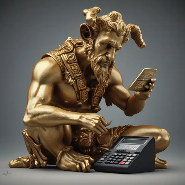 An ancient faun meticulously calculates APV, surrounded by equations and symbols