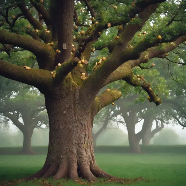 Image of an acorn turning into a tall, strong oak tree, symbolizing the impact and growth of compounding interest.