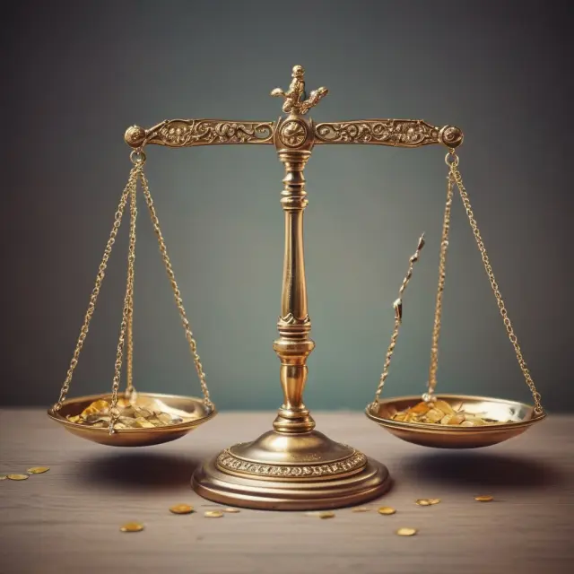 Comparison of compounding interest using gold coins on one scale and a time crystal on another.