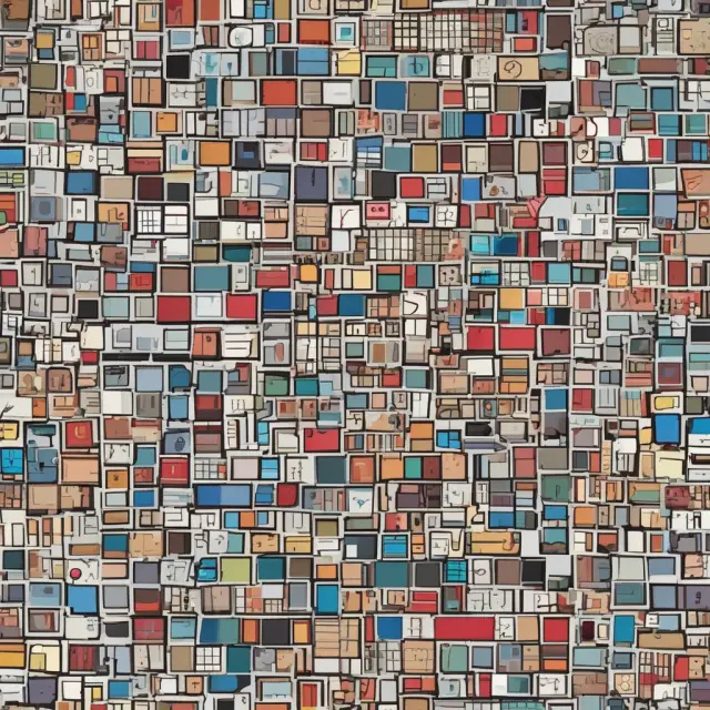 Demographer meticulously analyzing a colorful mosaic of consumer demographics, identifying trends for effective advertising
