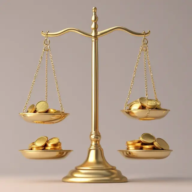 A person skillfully balances advertising dollars on one scale against return on investment on the other to maximize profit