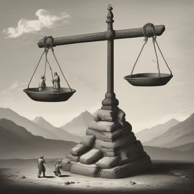 A weathered seesaw with one side representing repeal attempts and the other, replacement proposals, symbolizing the ongoing efforts to adjust the Affordable Care Act (ACA).