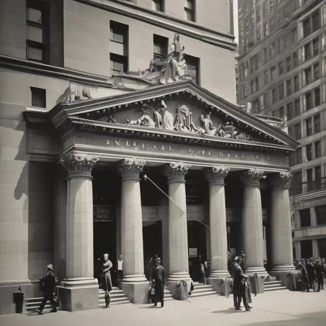 An image depicting traders huddled around a street corner, establishing the beginnings of the American Stock Exchange through curbside trading