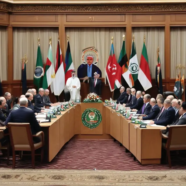 An Arab League flag unfurling from a dove, symbolizing unity and peace in conflicts between member states