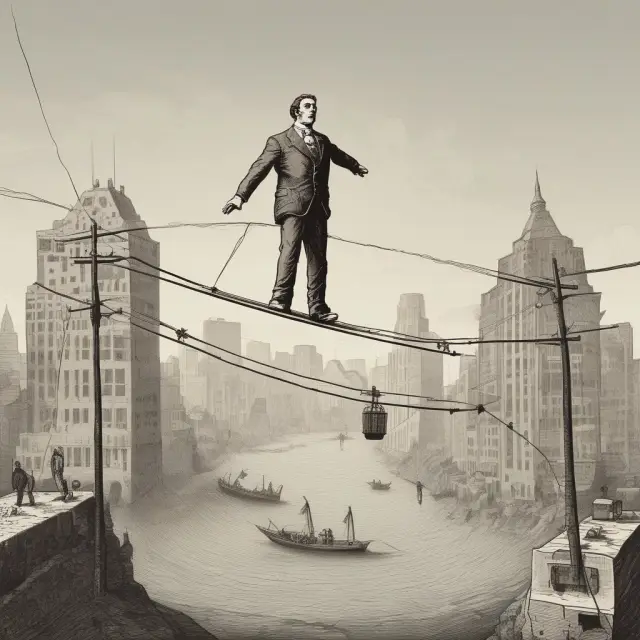 Arbitrage trader managing risks with scales, balancing market conditions
