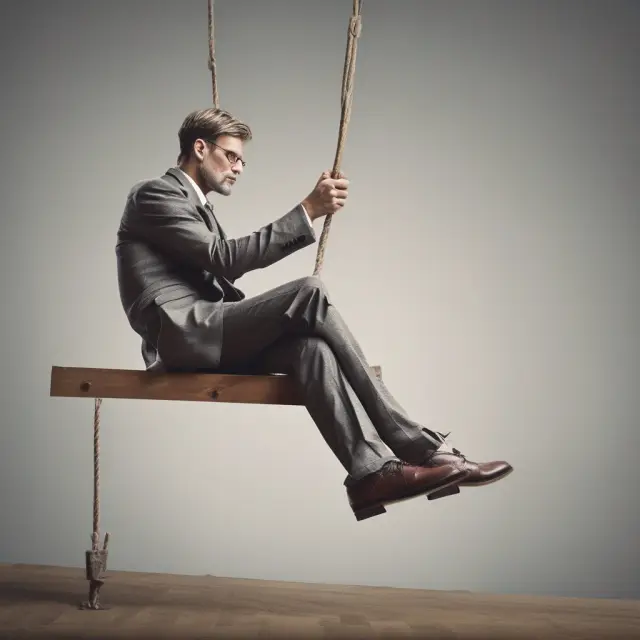 A trader balancing on a seesaw, with