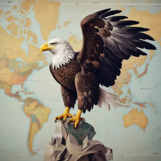 An eagle soaring above a world map, representing information arbitrage traders discovering and capitalizing on market discrepancies