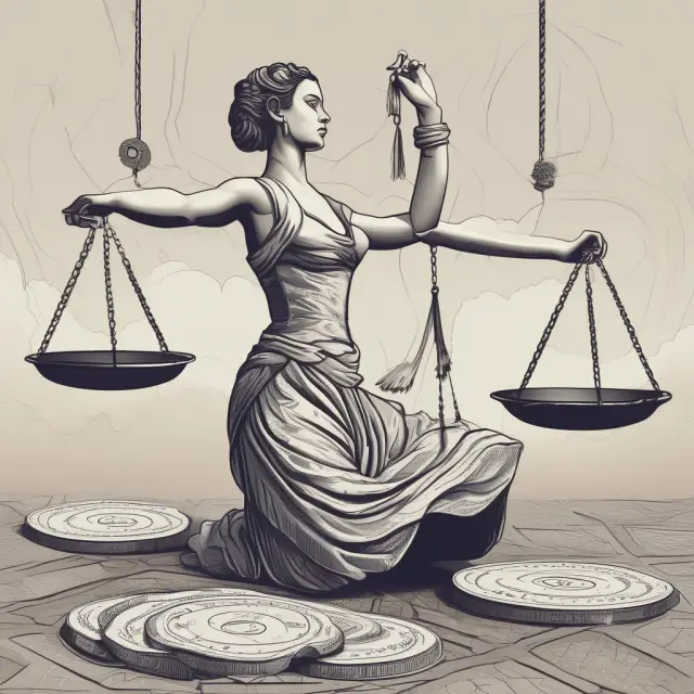 A dancing scale holds advantages (stability) and disadvantages (instability) in balance, symbolizing the nature of arbitrage trading.