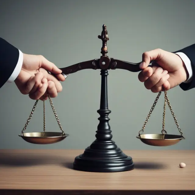 An image of scales with one side representing advantages and the other disadvantages of arbitration