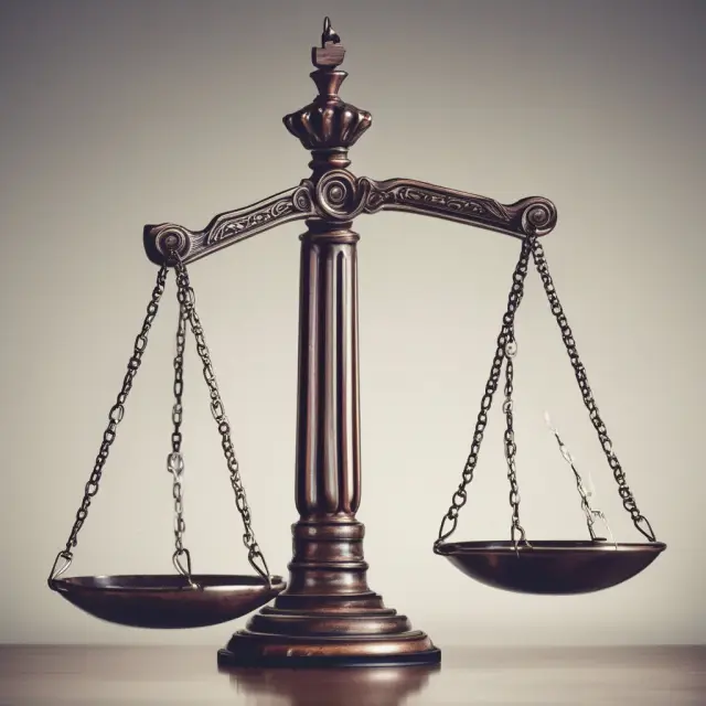 An arbitration panel with a balanced scale, symbolizing justice for investors and brokers in securities disputes