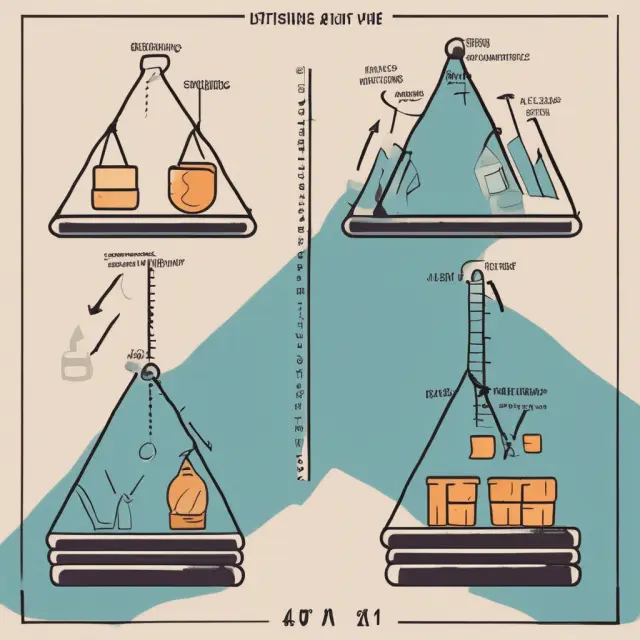 Two measuring scales: one with a sum of numbers (arithmetic mean) and the other with compounded returns (geometric mean), highlighting their differences.
