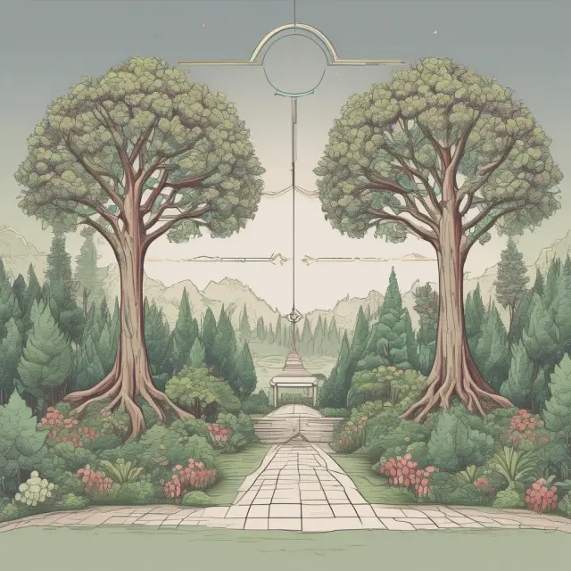 Two trees with intertwined branches represent Arithmetic (simple) and Geometric means for stock portfolio analysis