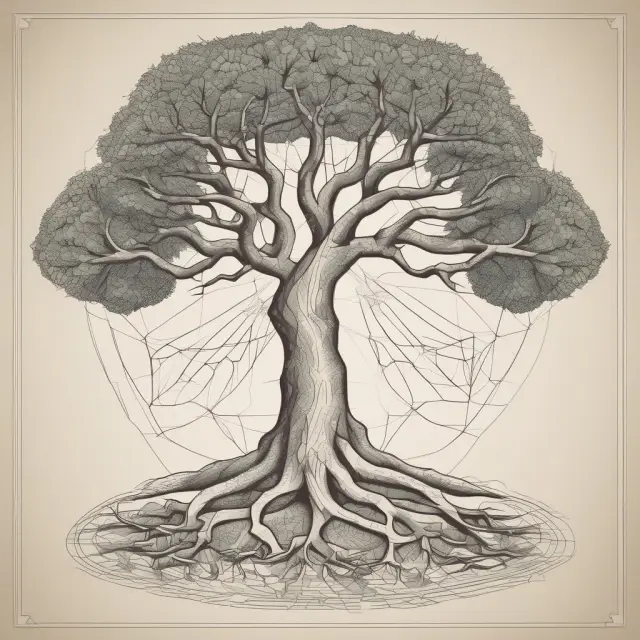 Image showing geometric mean calculation tree: Interconnected roots representing compounded data points growing towards a common goal.