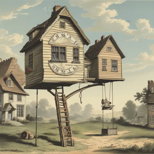 See-saw with houses representing ARMs and fixed-rate mortgages; one is stable during a fixed period, the other adjusts