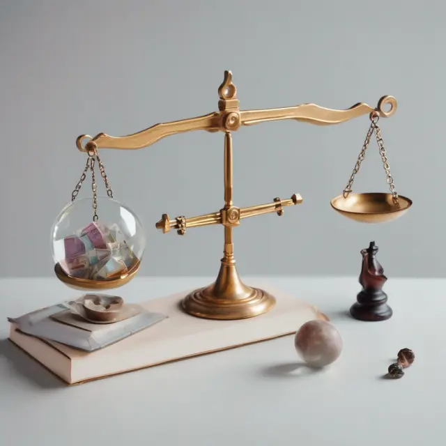 Balance scale displaying a mortgage calculator and crystal ball to represent adjustable mortgage rate calculations