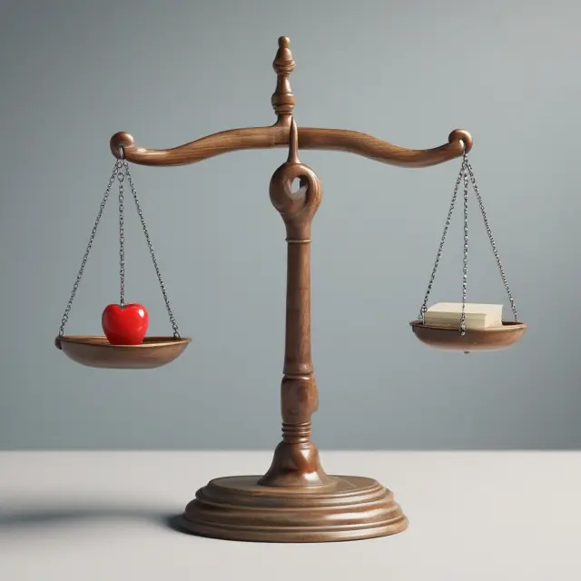 Two scales in equilibrium: one symbolizes a familial transaction, while the other signifies an arm