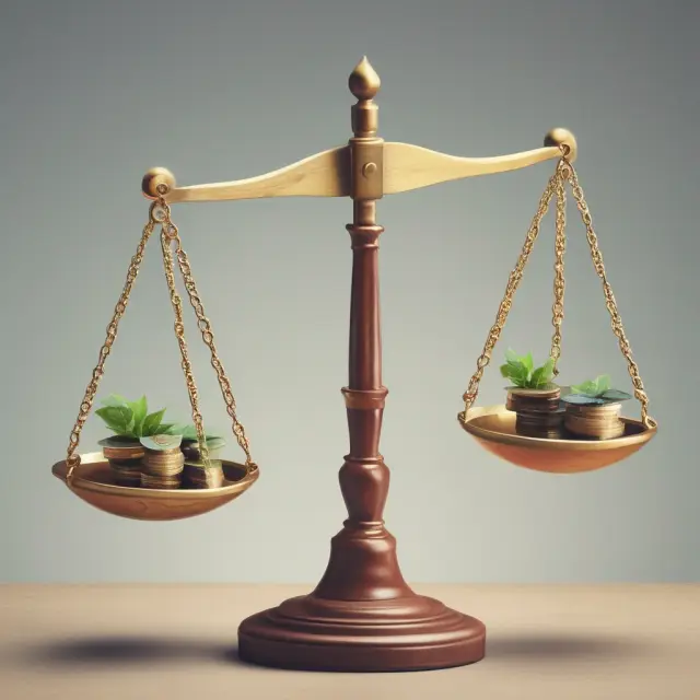 Two scales balanced with money symbols on each pan, symbolizing fair market value in arm