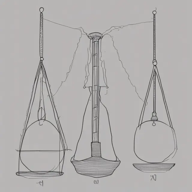 Two interconnected pendulums symbolizing Aroon Oscillator (synced) and Rate-of-Change (out of phase), representing their distinct approaches to trend analysis.