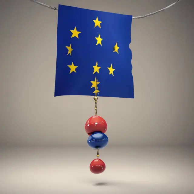 Visualization of potential future EU members considering joining or leaving through Article 50 as represented by a pendulum swinging between the EU flag and a single star