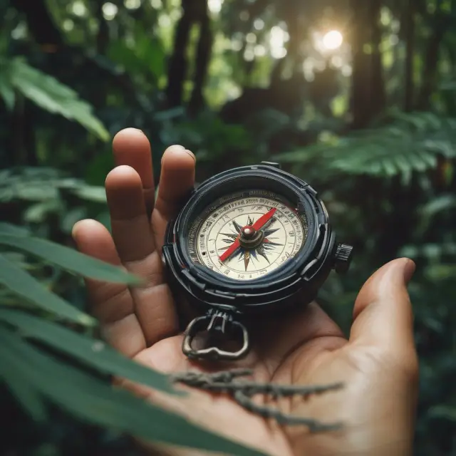 Guiding compass in a lush jungle illustrating a clear company purpose for investors.