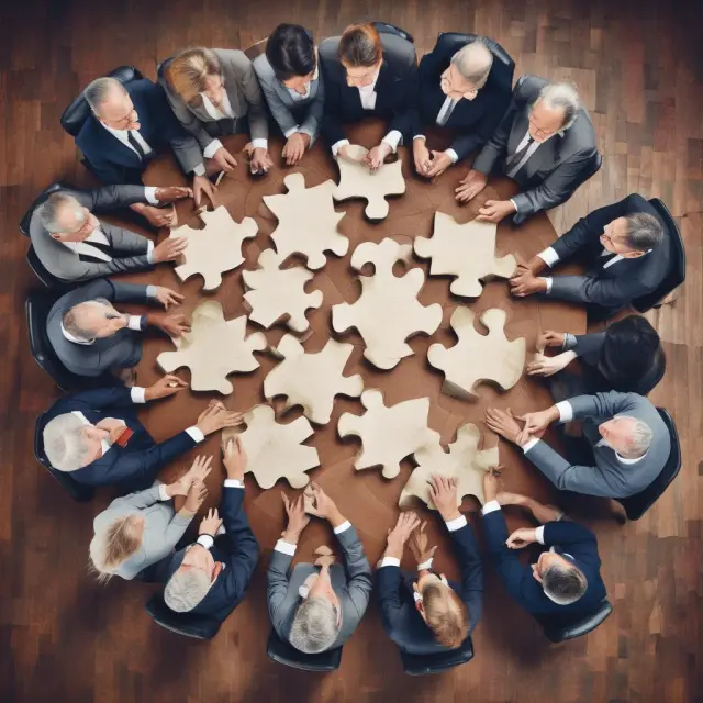 Puzzle pieces representing directors, officers, founders, and legal advisors assembling a company