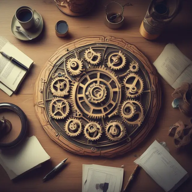 A metaphorical representation of articles of incorporation, bylaws, LLC operating agreements, business licenses, and business plans as interconnected gears in the process of setting up a corporation.