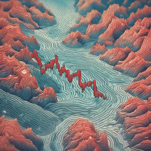 An ascending channel represented by a meandering river, depicting price action flowing between support (lower trend lines) and resistance (upper trend lines).