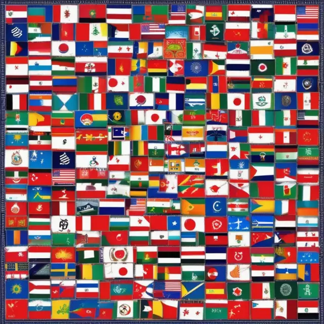 An intricate mosaic of Asian and Western national flags representing various members of the Asian Development Bank.