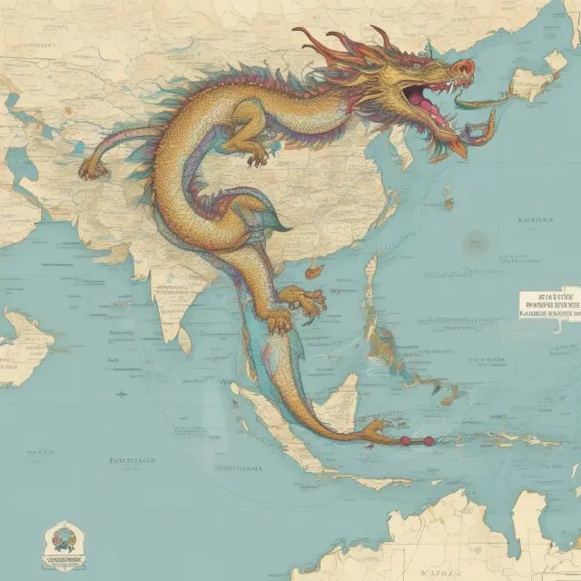 A dragon breathes life into an Asian map, representing the Asian Development Bank