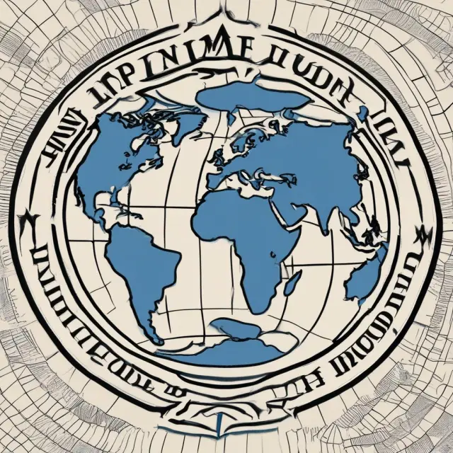 IMF logo offering financial assistance to a world map, signifying international cooperation and economic revival