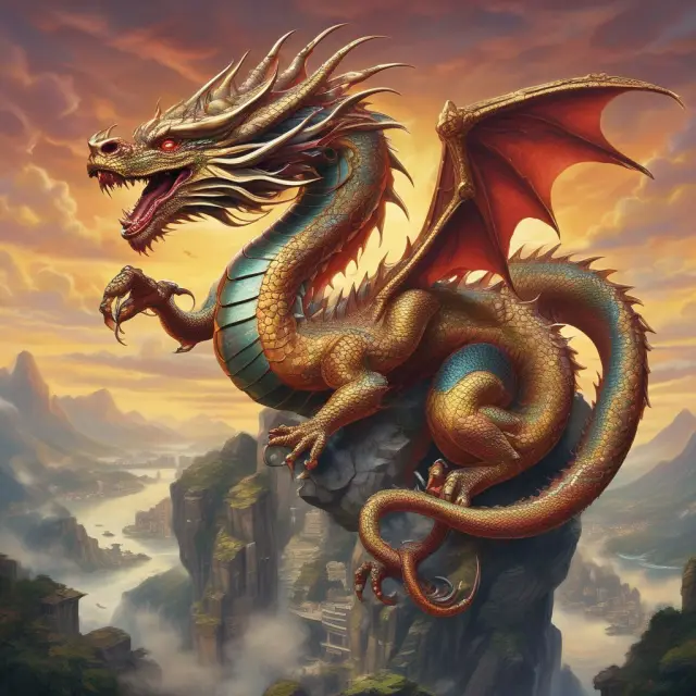 Ancient dragon distributing pearls representing infrastructure projects in Asia, symbolizing AIIB