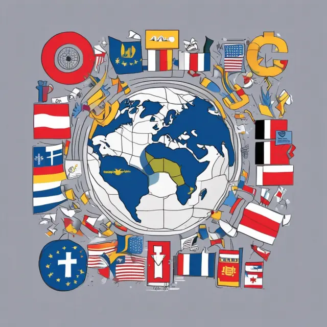 Three interconnected symbols representing APEC, EU, and WTO forming a web illustrating international trade cooperation