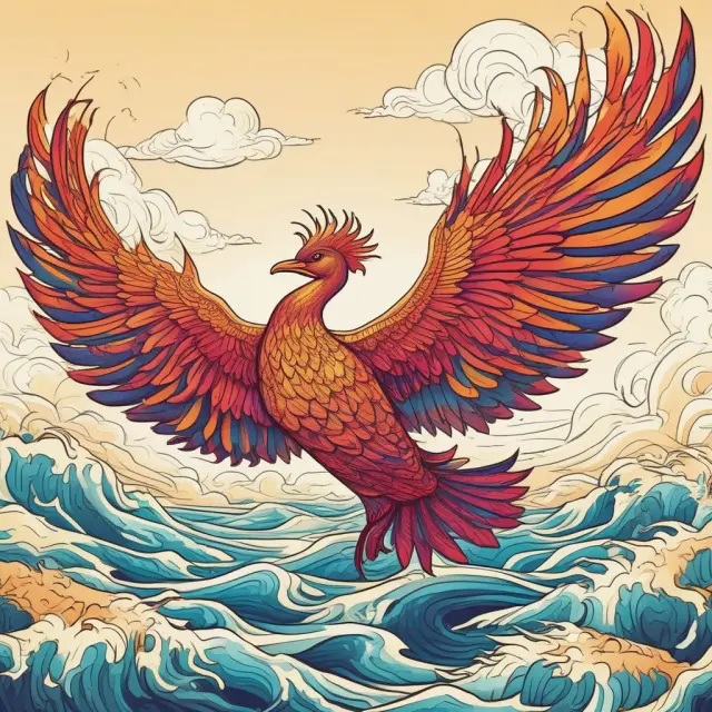 Phoenix emerging from ocean waves, symbolizing APEC