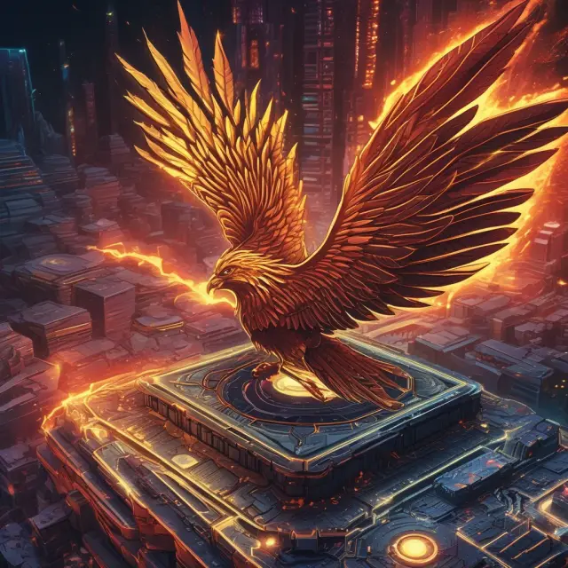 ASIC miner symbolically replacing GPU and CPU to mine cryptocurrencies more efficiently. A phoenix rising from older hardware.