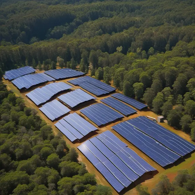 A serene scene depicting ASIC miners integrated with solar panels in an eco-friendly mining operation