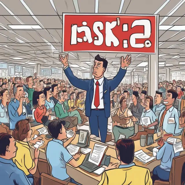 An image of a seller displaying their ask price on a sign above a bustling trading floor where buyers showcase their bid prices below