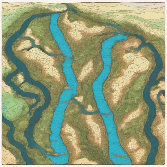 A serene river represents stock market spreads, with the past featuring fractions and the present in decimals