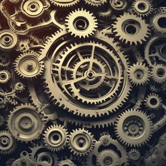 An intricate machine composed of interconnected gear wheels symbolizing suppliers, illustrating the importance of supplier relationships in assemble-to-order component procurement